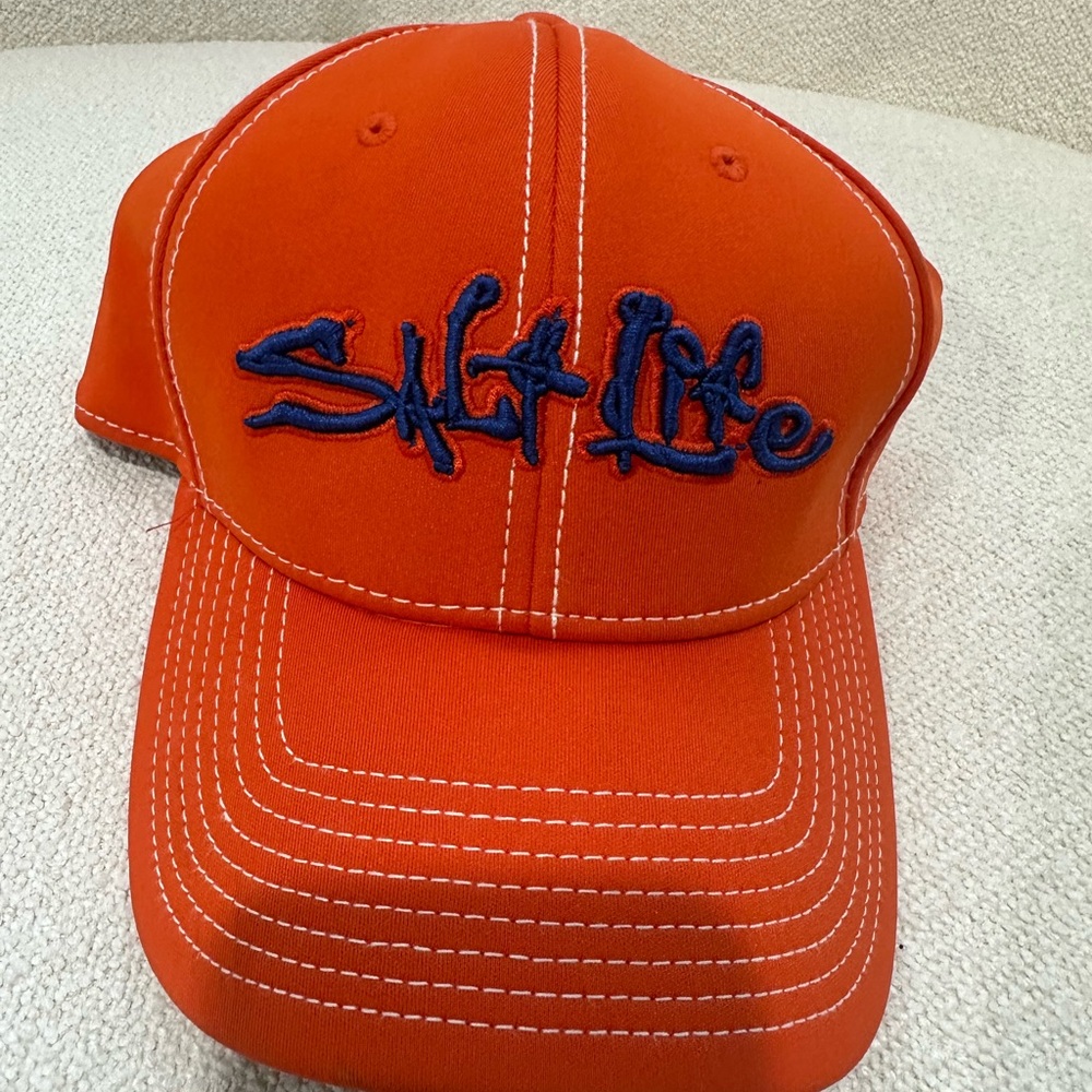 Salt Life Bright Orange Hat with Blue Logo